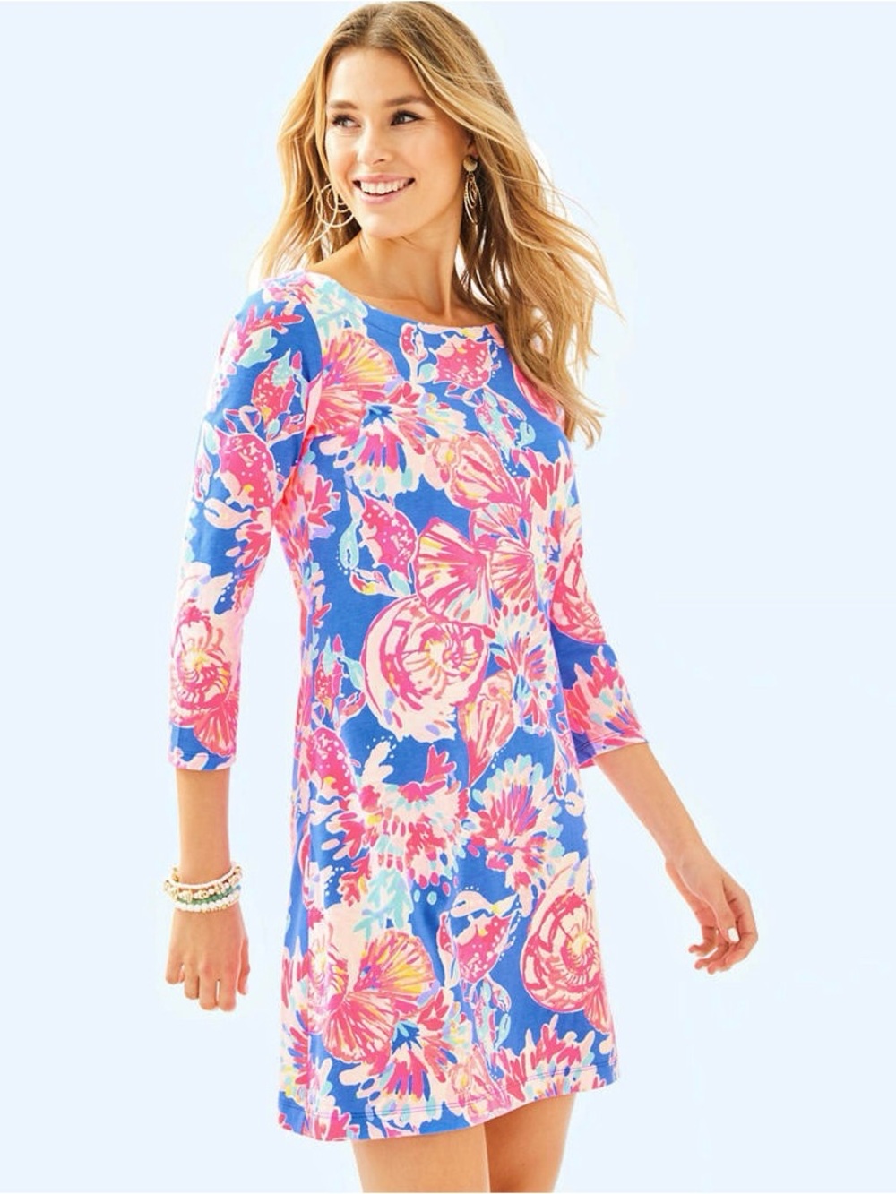 Lilly Pulitzer Extra Small Vibrant Pink & Blue 3/4 Sleeves Dress